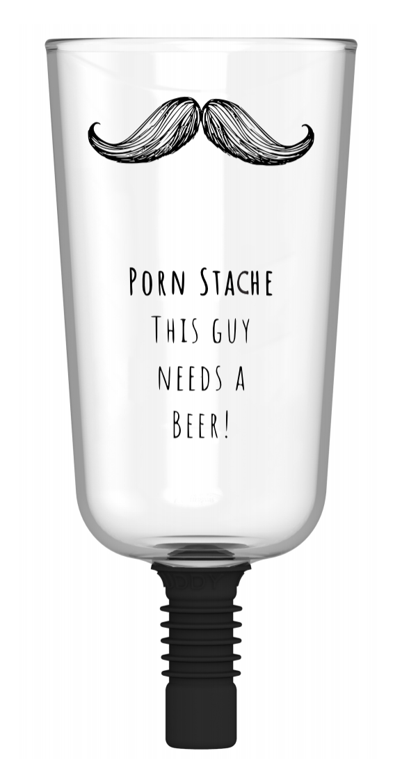Guzzle Buddy 2GO Unbreakable - Tritan Plastic Beer Bottle Glass "Porn Stache"