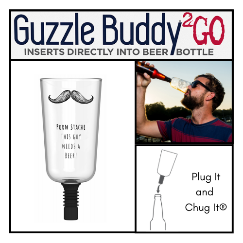 Guzzle Buddy 2GO Unbreakable - Tritan Plastic Beer Bottle Glass "Porn Stache"